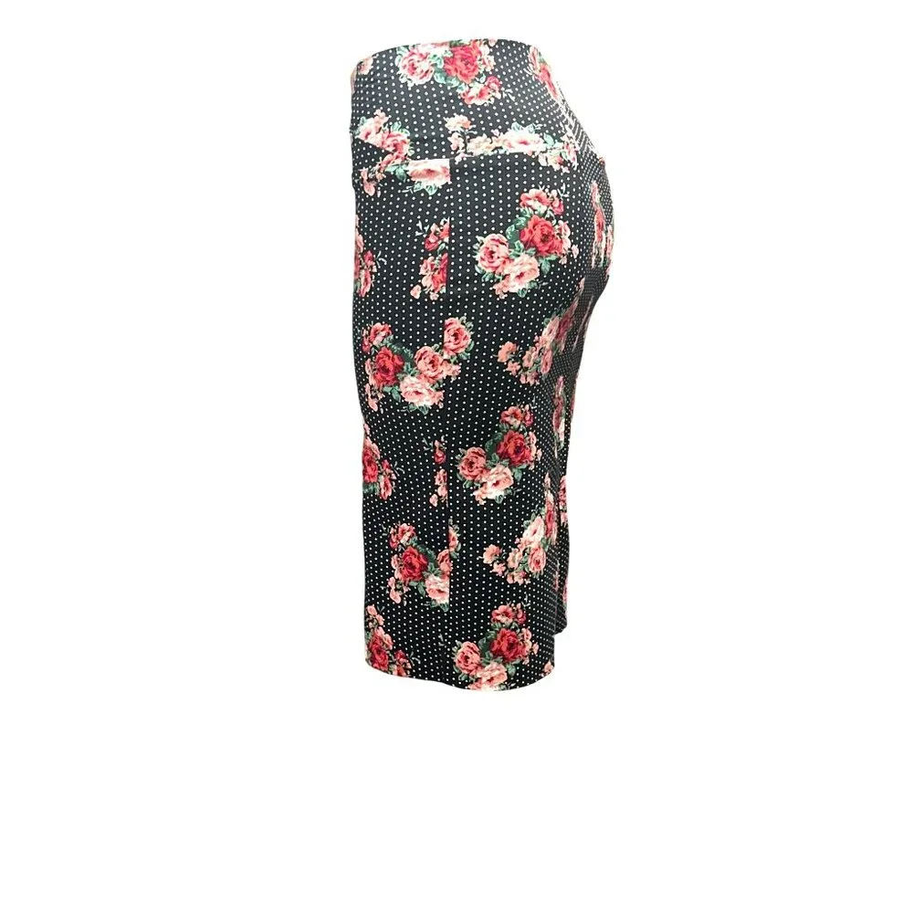 ABN Floral Pencil Skirt M Black White Dot High Waist Stretchy Retro Made USA - Picture 4 of 11